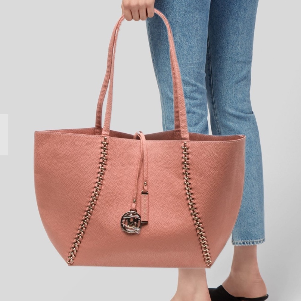 Badgley Mischka NWT Coral Vegan Leather Decorative Chain Tote Bag Purse